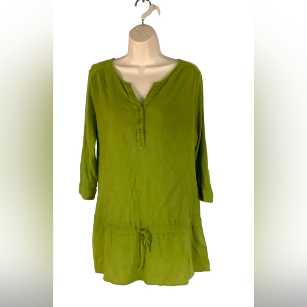 Lane Bryant Green Tunic with 3/4 Sleeves and Mandarin Collar Plus Size 14/16